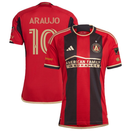 Men's 2023 Atlanta United FC Home Red and Black Araujo,Luiz - 10 Authentic Jersey