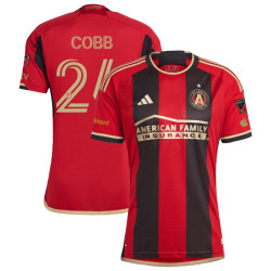 Men's 2023 Atlanta United FC Home Red and Black Cobb,Noah - 24 Authentic Jersey