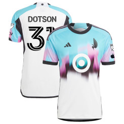 Men's 2023 Minnesota United FC Away Blue and White Dotson,Hassani - 31 Authentic Jersey