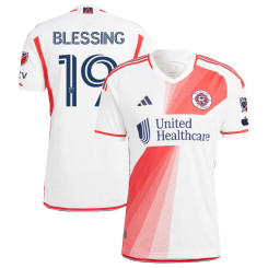 Men's 2023 New England Revolution White and Red Away Blessing,Latif - 19 Replica Jersey