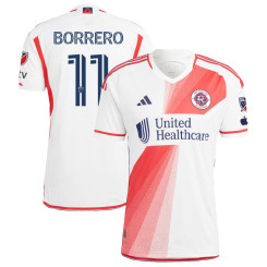 Men's 2023 New England Revolution White and Red Away Borrero,Dylan - 11 Replica Jersey
