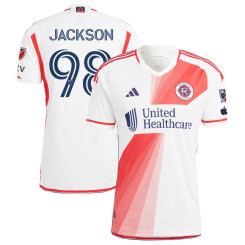 Men's 2023 New England Revolution White and Red Away Jackson,Jacob - 98 Authentic Jersey