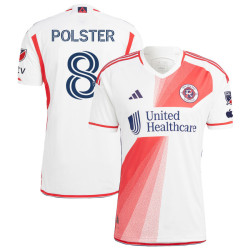Men's 2023 New England Revolution White and Red Away Polster,Matt - 8 Authentic Jersey