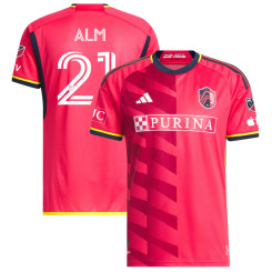 Men's 2023 St. Louis City SC Home Red Alm,Rasmus - 21 Authentic Jersey